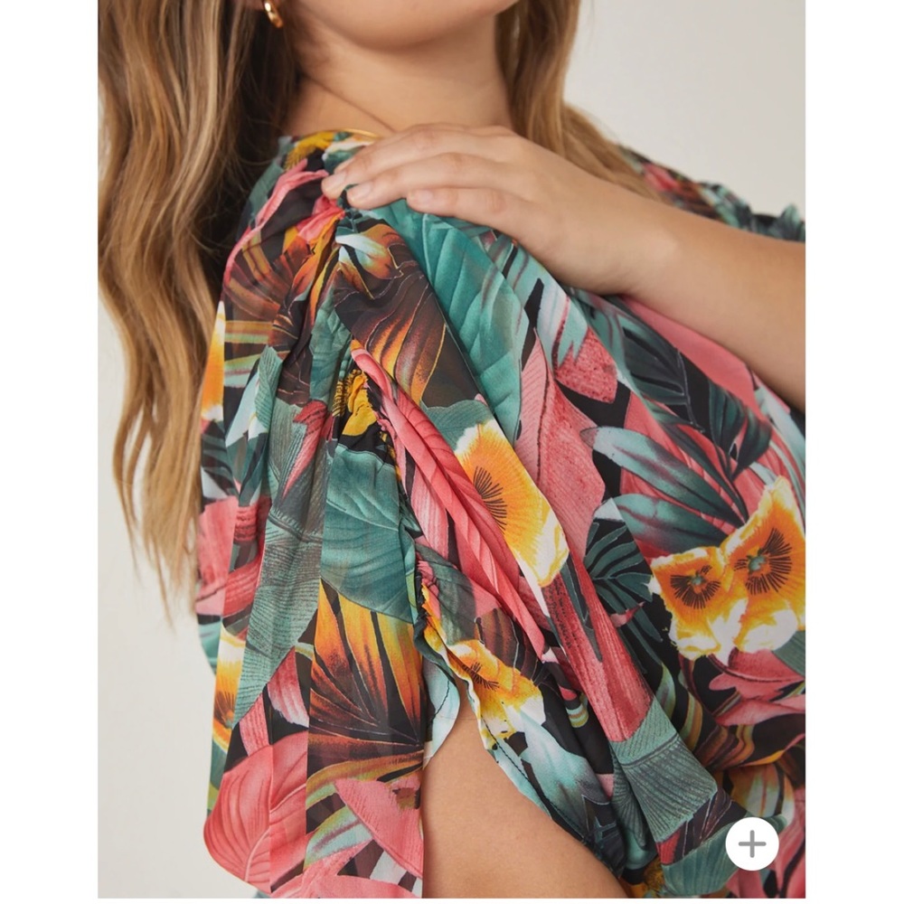 2020AVE Miss Avenue Curve Vibrant Tropical Printed Romper - Sz 1X - Picture 4 of 9